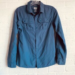 REI Co-op Kids' Sun Shirt Long Sleeve Blue Nylon Large ( 14-16) Gorpcore Button